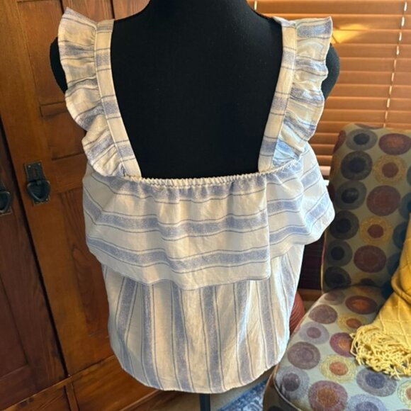 Crave Fame Blue and White Ruffle Tank Top Size Small - Picture 4 of 6